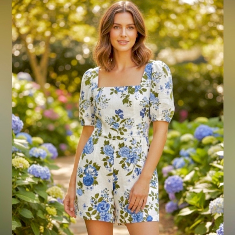 Calypso St. Barth Linen Blend Floral Rope Waist Boho Coastal Southern Romper 14